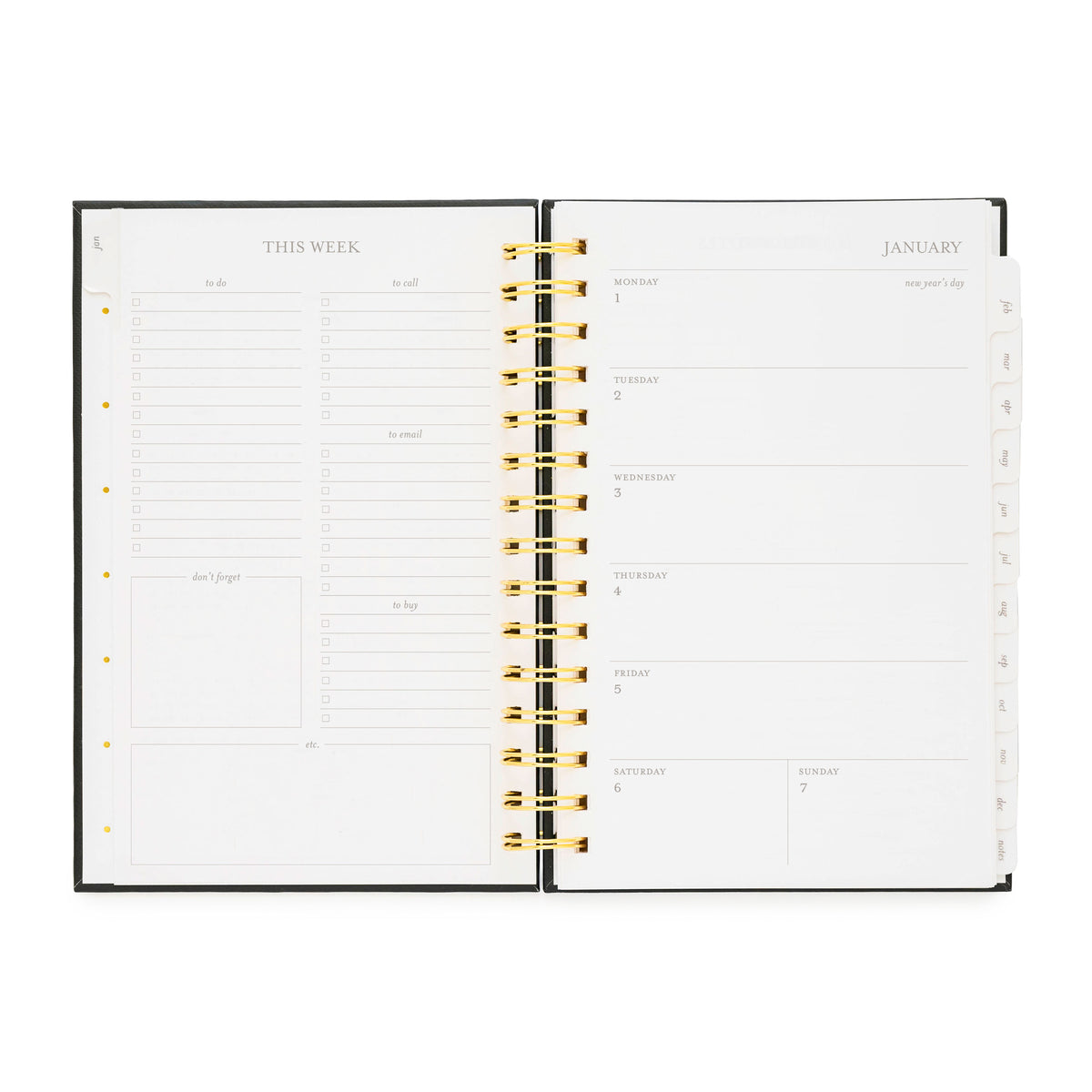 Small Spiral Black Swiss Dot Planner