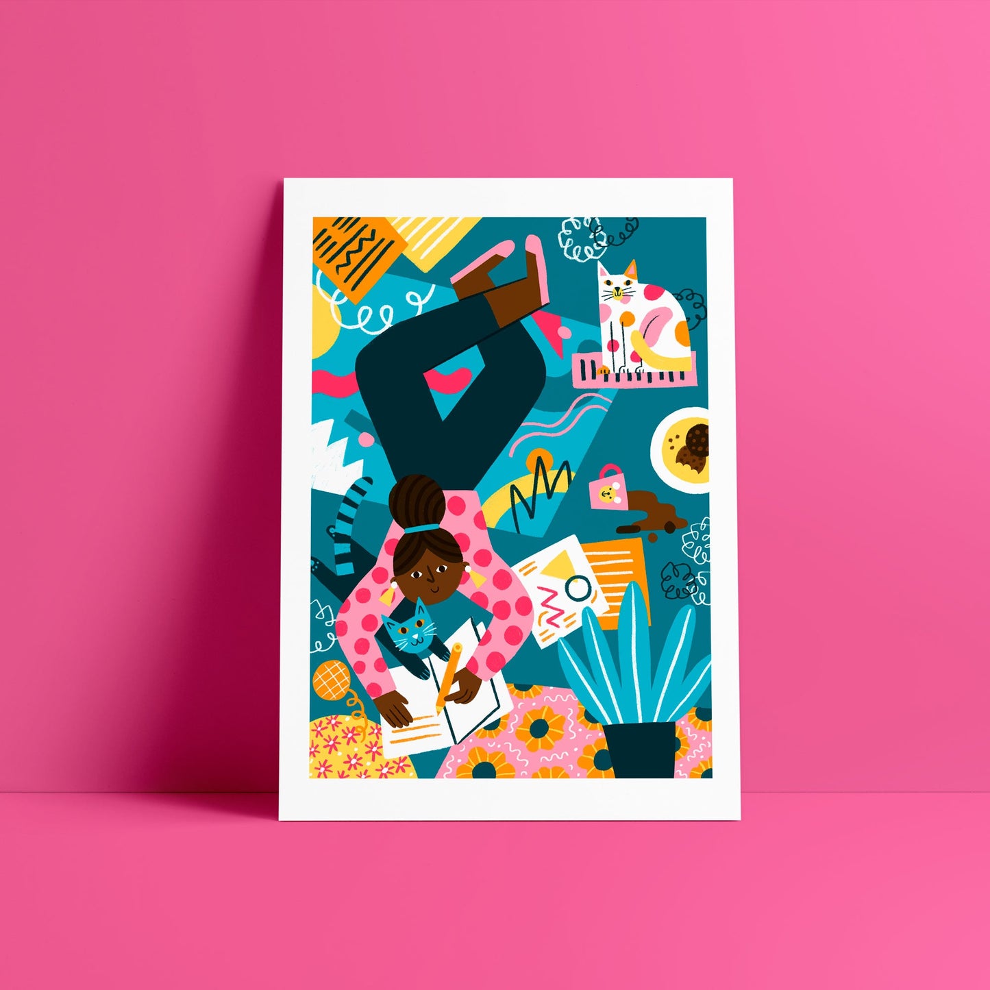 Girl with Cats Art Print