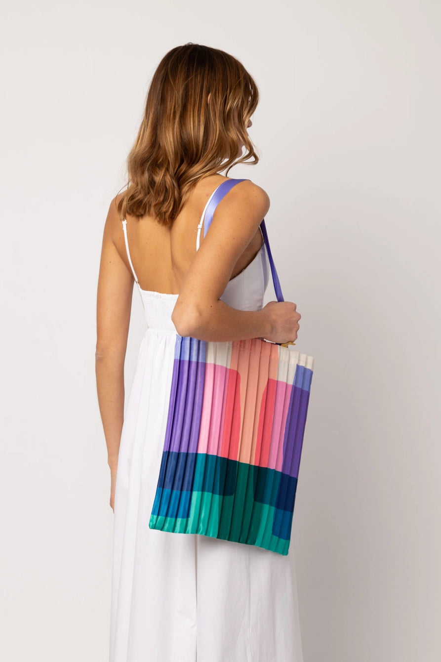 Melon Color Block Satin Pleated Shoulder Bag
