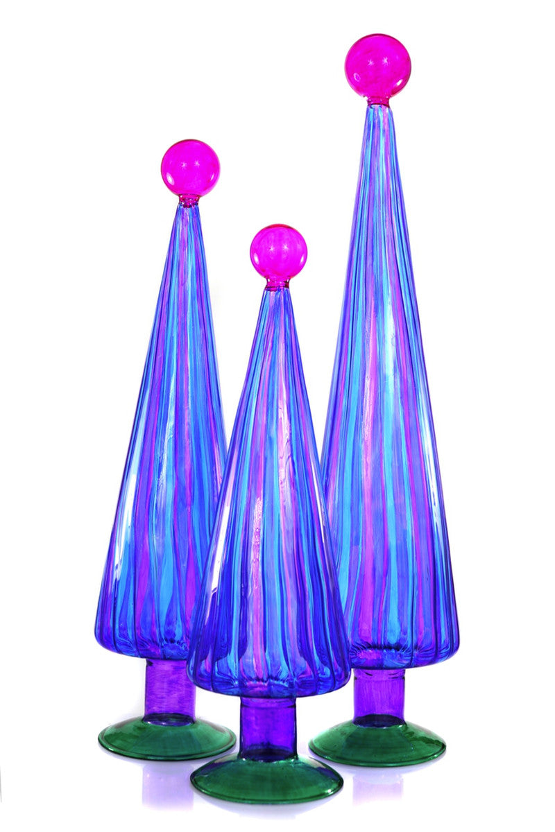 Blue And Pink Striped Trees-Set Of 3