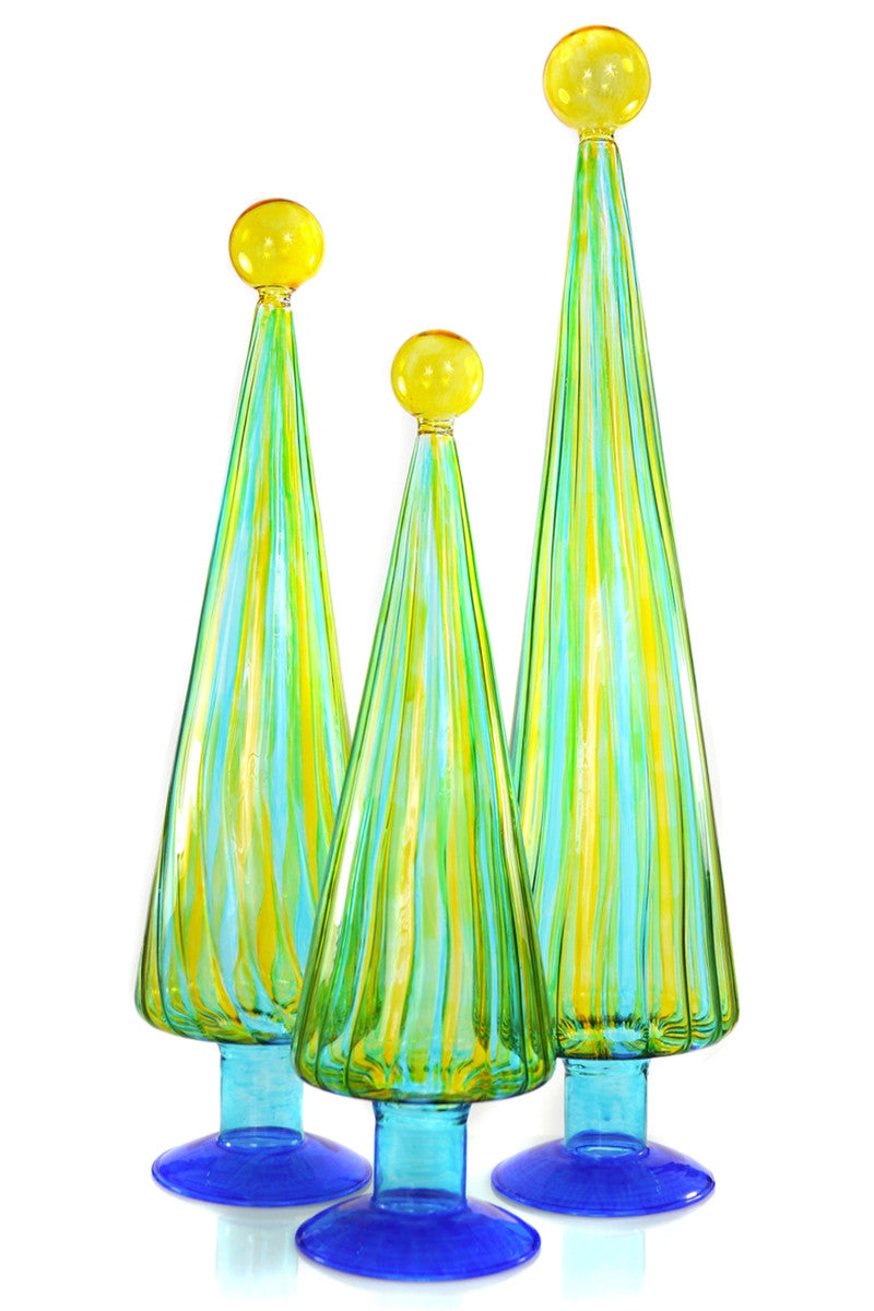 Yellow And Green Striped Trees-Set Of 3