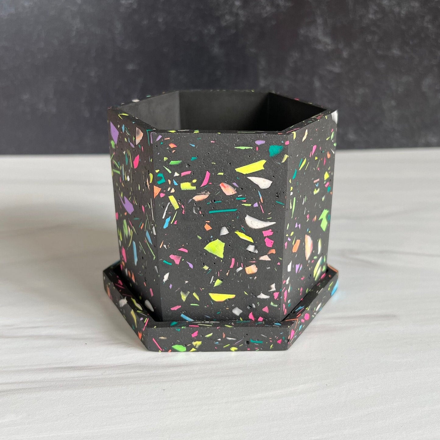 Neon Terrazzo Hexagon Planter