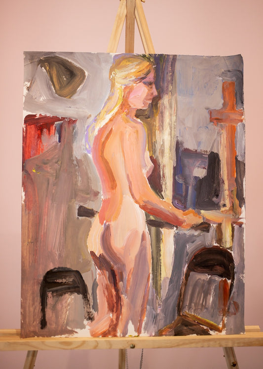 Vintage - Nude at Easel - Original Painting