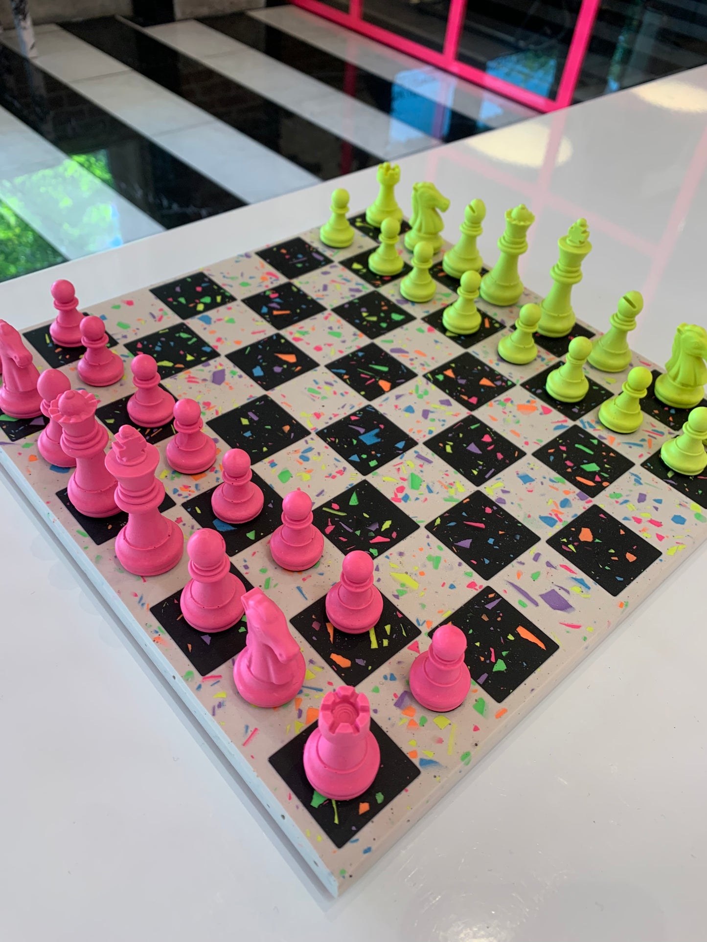 Neon Terrazzo Chess Set