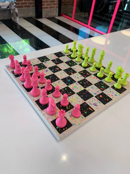 Neon Terrazzo Chess Set