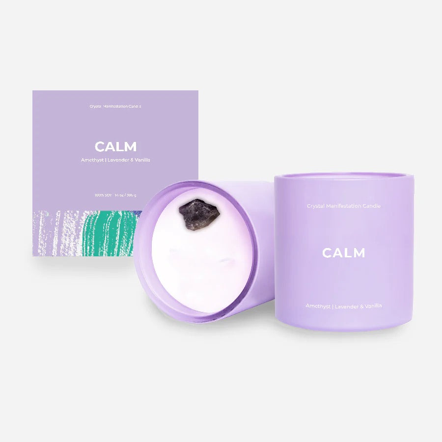 Calm Crystal Manifestation Candle - Lavender & Vanilla Scented with Amethyst