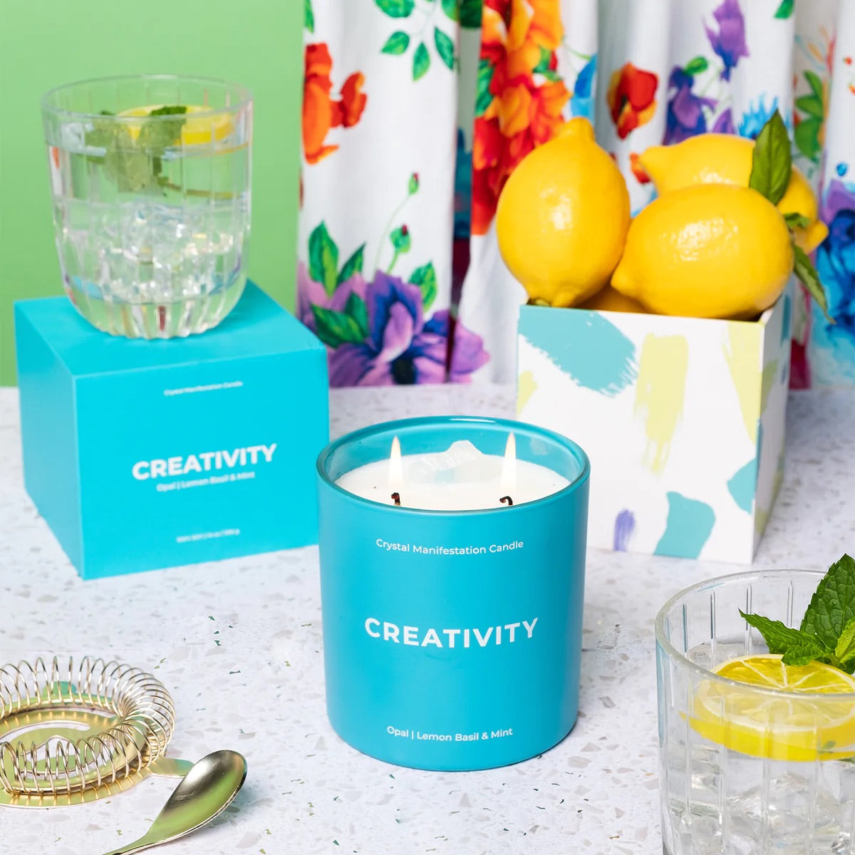 Creativity - Crystal Manifestation Candle - Lemon Basil + Mint