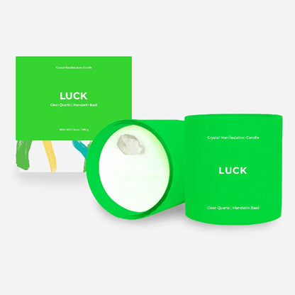 Luck - Crystal Manifestation Candle - Mandarin Basil Scented with Clear Quartz