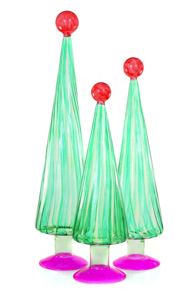 Green And Red Striped Trees-Set Of 3